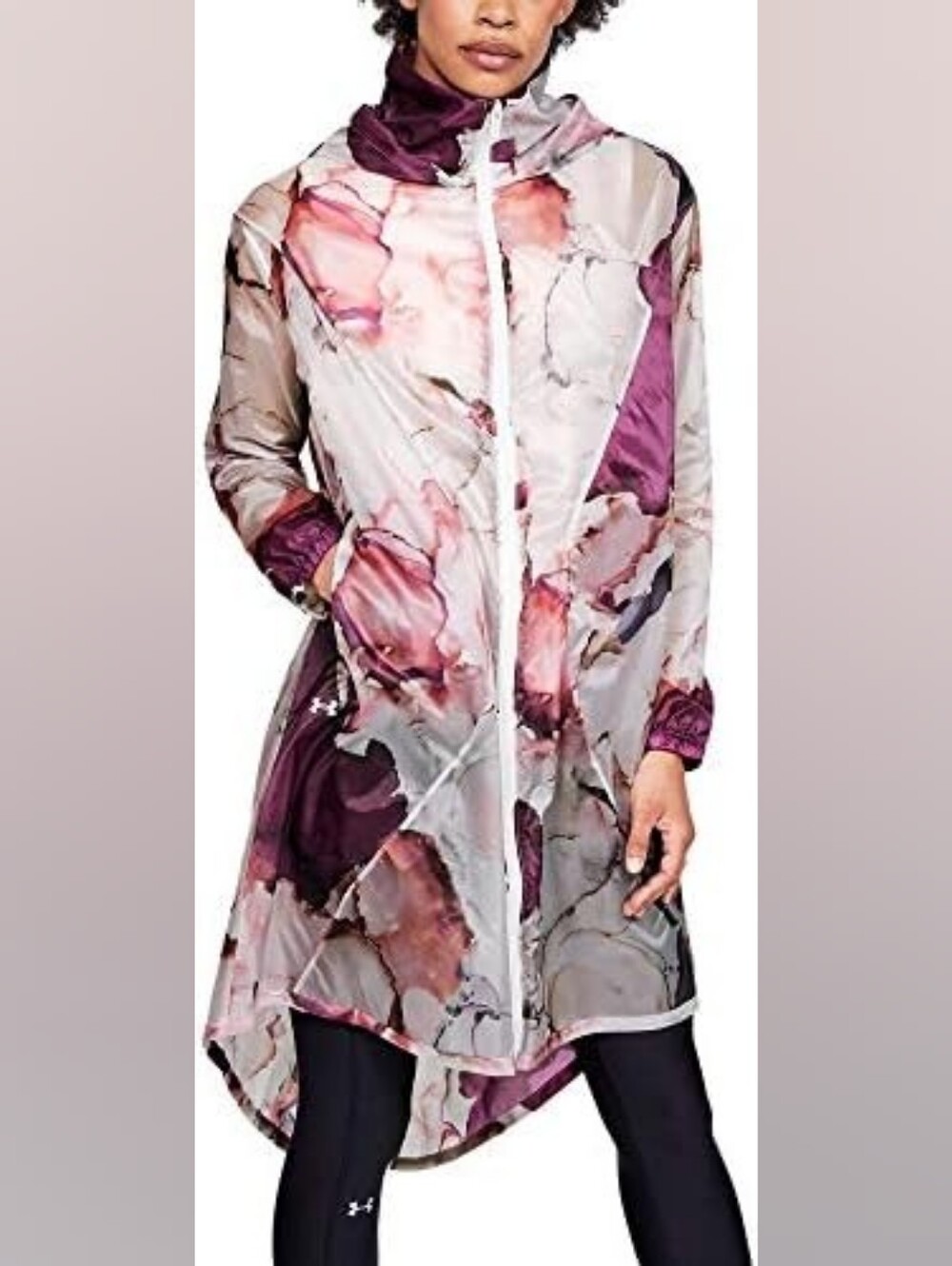 Under Armour Hooded Full Zip Impulse Long Sheer Floral Windbreaker Jacket Large